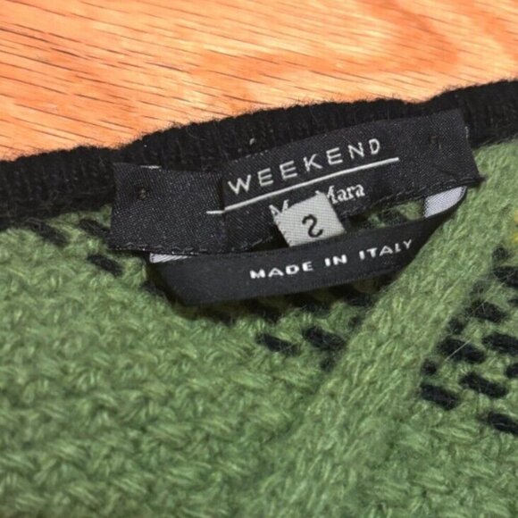 Max Mara WEEKEND Green Black Women's S V-Neck Sweater Wool/Cashmere/Nylon/Rabbit - Picture 3 of 5